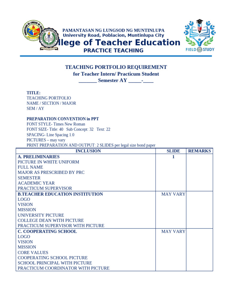 CTP Teaching Portfolio Requirement Checklist May 2024 | PDF