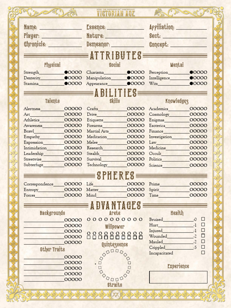M20 Victorian Age Character Sheet Interactive | PDF