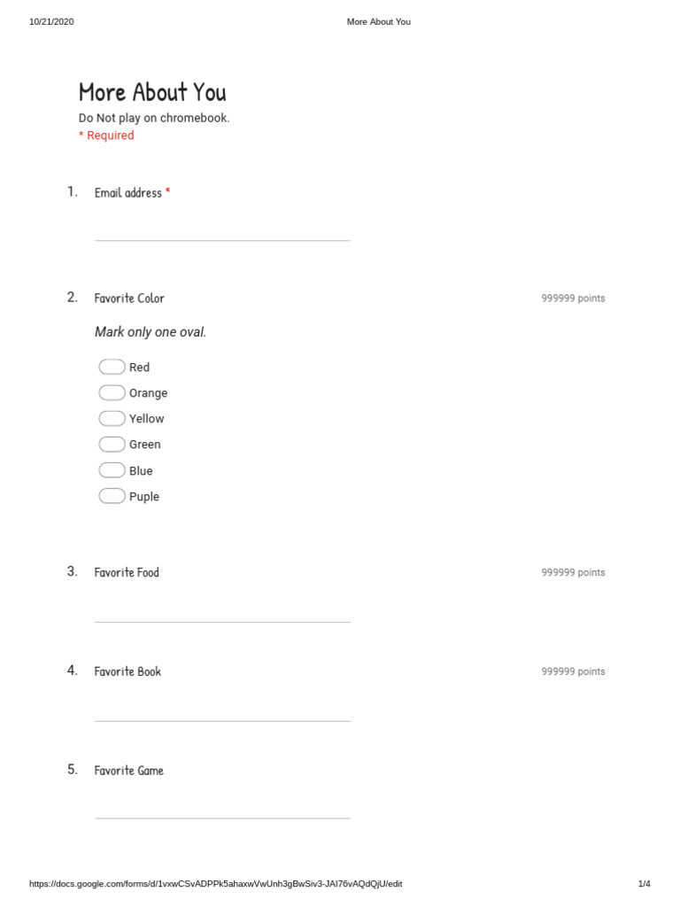 More About You - Google Forms | PDF