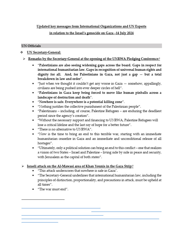(14 July 2024) Updated Key Messages From International Organizations | PDF