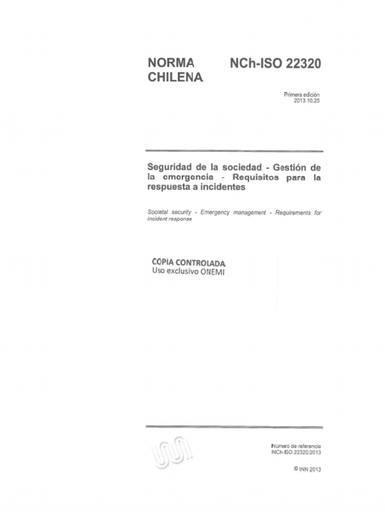 NCh-ISO 22320 2013 Requisitos Respuesta A Incidentes | PDF