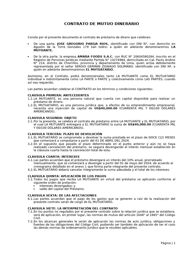 Contrato de Mutuo | PDF