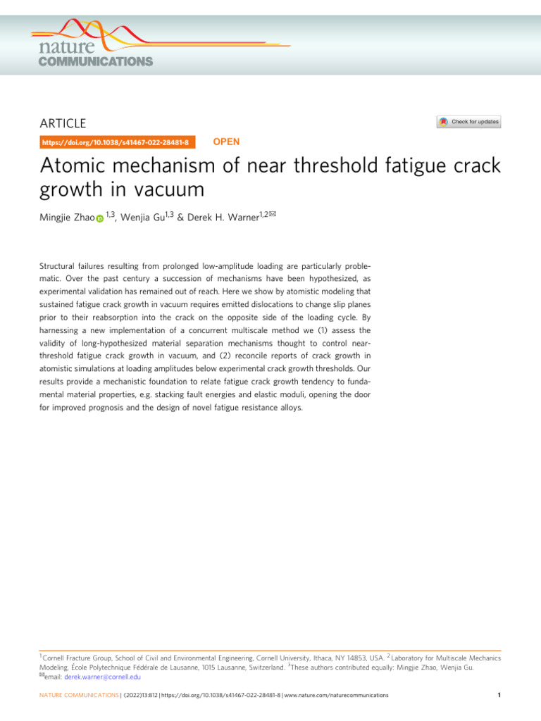 Atomic Mechanism of Near Threshold Fatigue Crack Growth in Vacuum | PDF