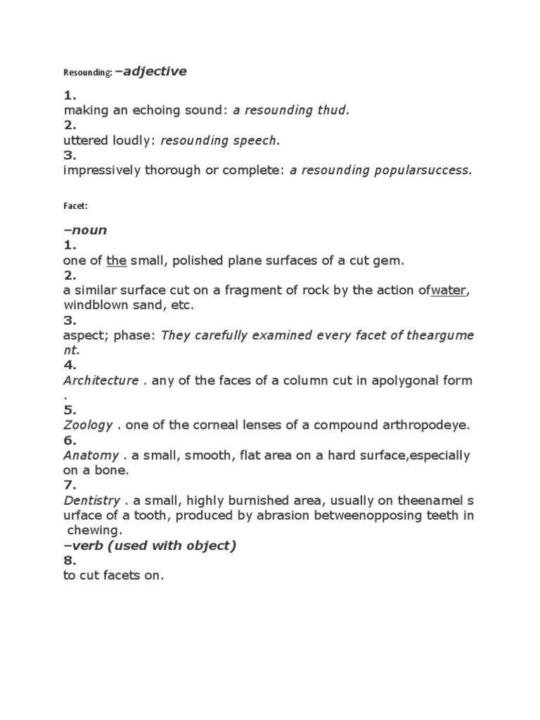 Definitions of Resounding and Facet | PDF