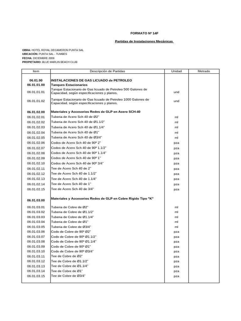 FORMATO 14F - Instalaciones Mecánicas - GLP | PDF