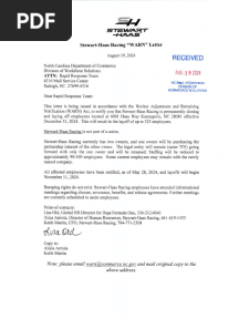 Stewart Haas Racing Combined WARN Notice Cabarrus County