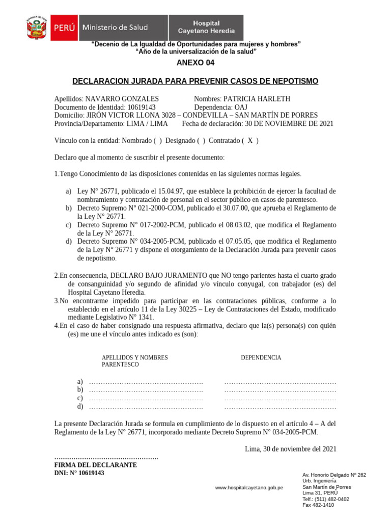 Formato 05 DJ Nepotismo - Nov 2021 | PDF
