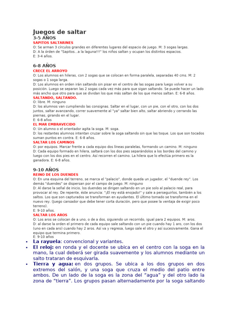 Juegos de Saltar para Niños | PDF