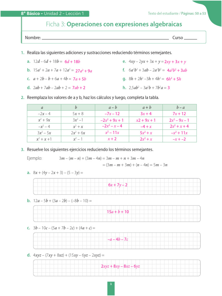 04.2 - Solucionario Operaciones Con Expresiones Algebraicas | PDF