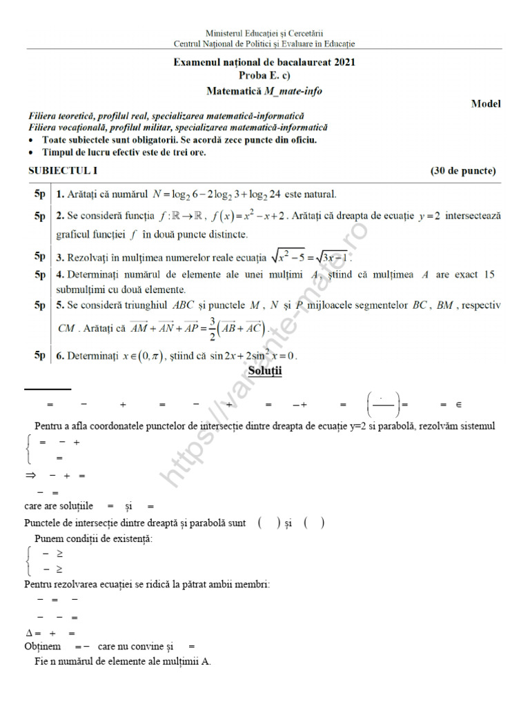 Rezolvarea Modelului Oficial de Subiecte Matematica Mateinfo ...