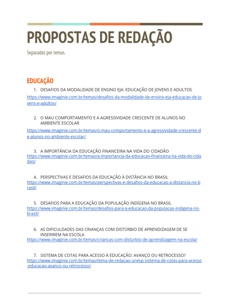 EDUCAÇÃO - Propostas de Redação | PDF