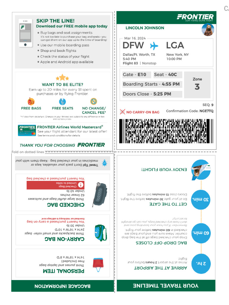 Boarding Pass - Frontier Airlines | PDF