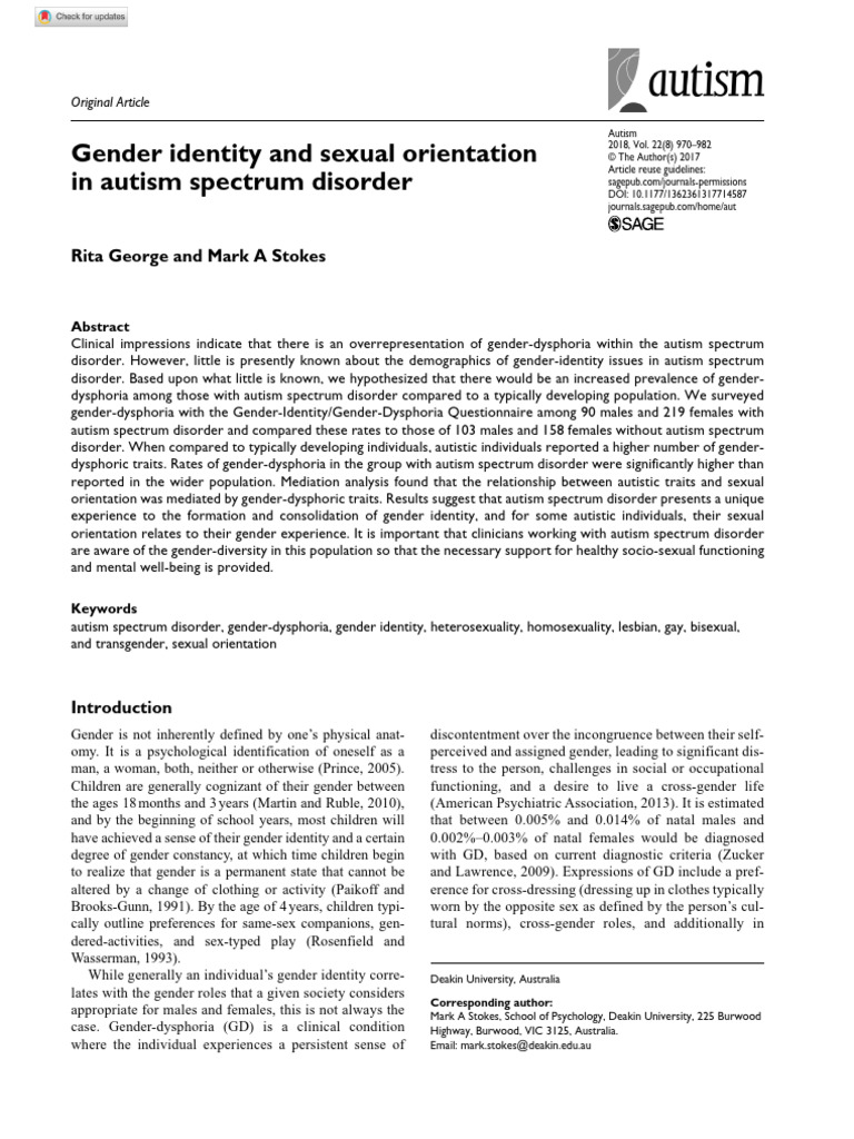 Gender Dysphoria in Autism Spectrum Disorder | PDF | Autism Spectrum ...