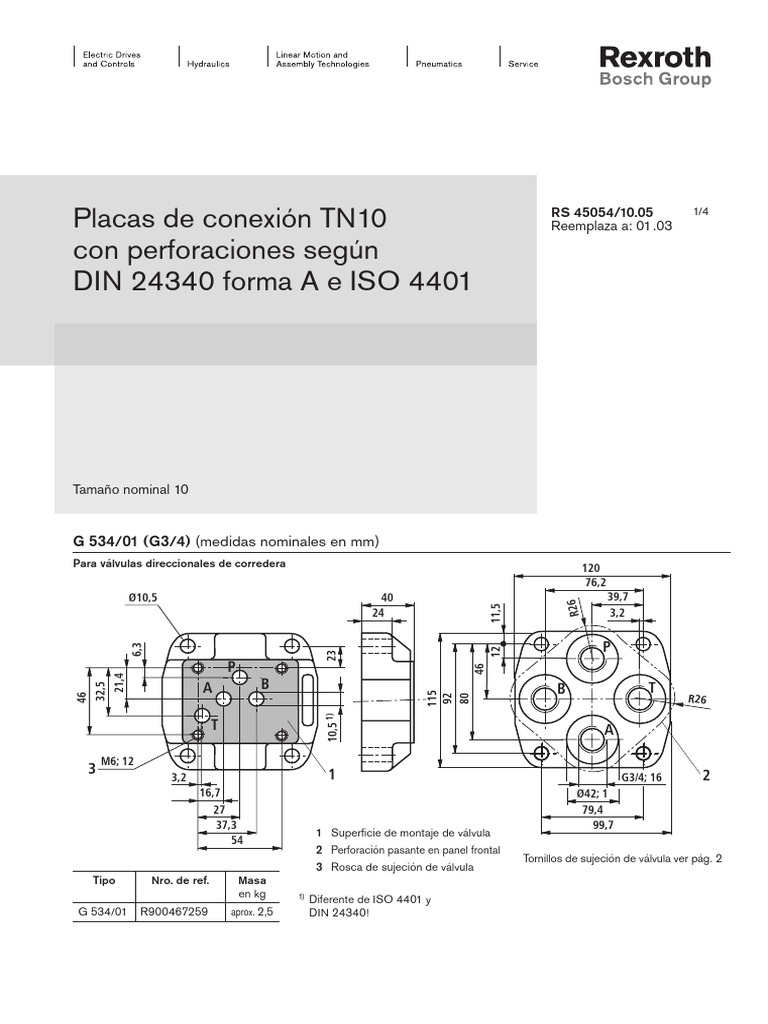Placas de Conexión TN10 Con Perforaciones Según DIN 24340 Forma A e ISO ...