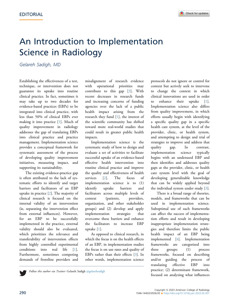 An Introduction To Implementation Science in Radio | PDF