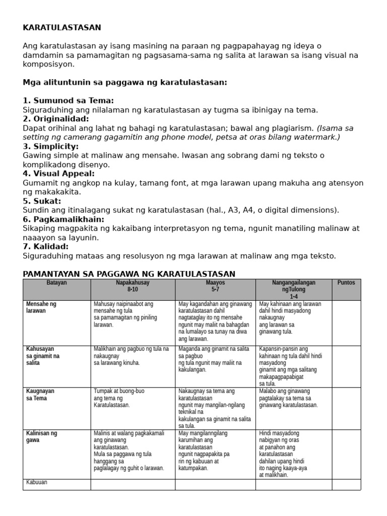 Paggawa NG Karatulastasan | PDF