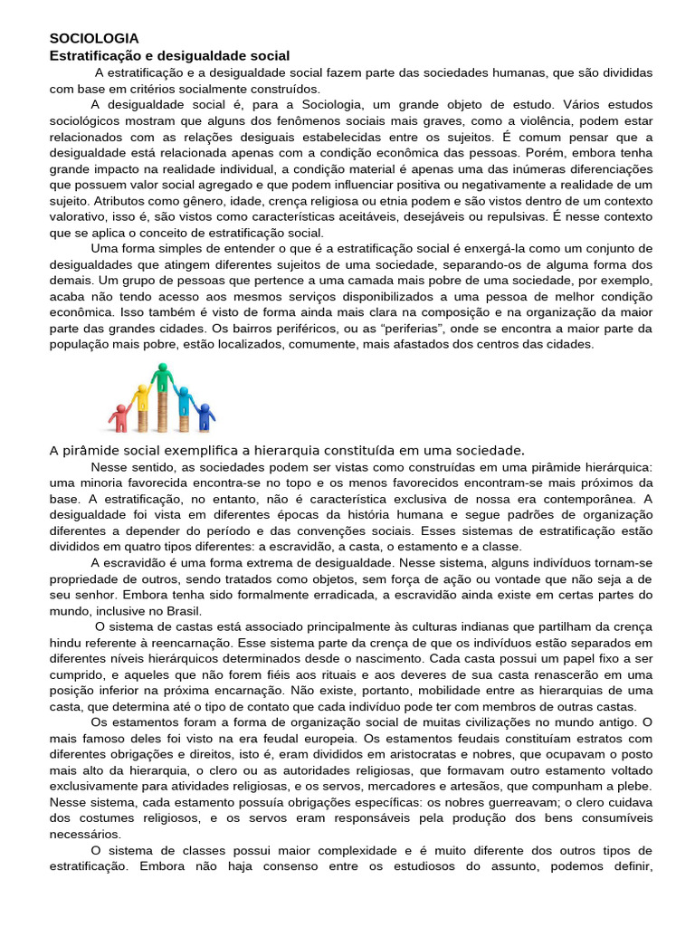 Estratificação e Desigualdade Social Sociologia | PDF