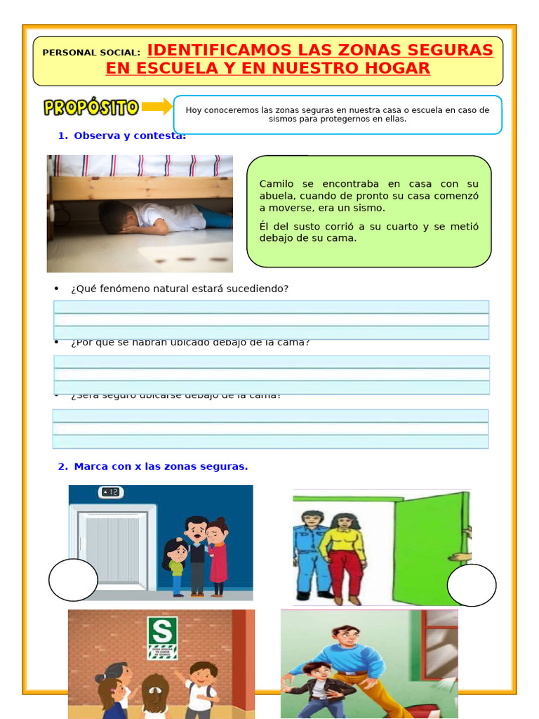 Ficha D1 PS Identificamos Las Zonas Seguras en La Escuela y Nuestro ...