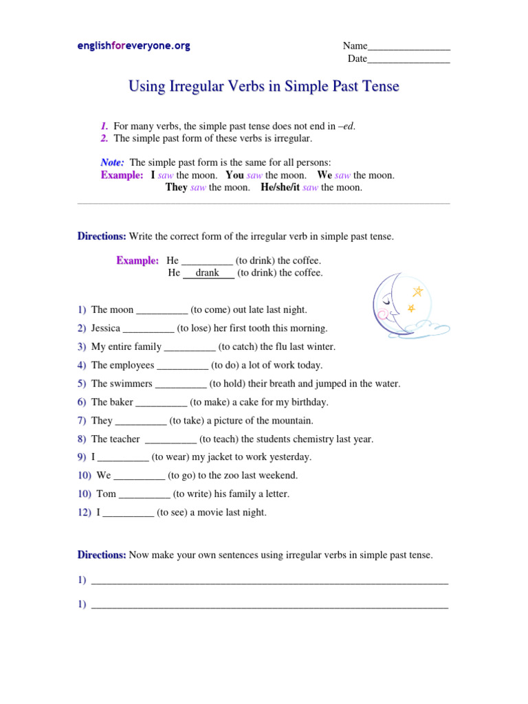Using Irregular verbs in simple past tense | PDF