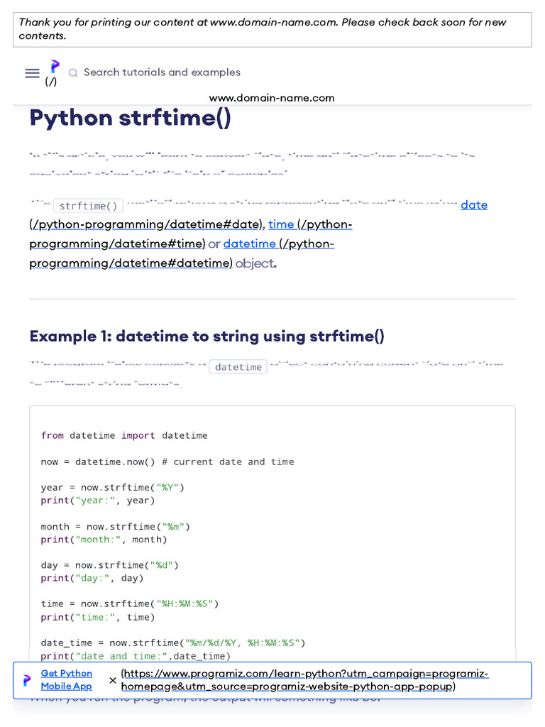 Python Strftime - Datetime To String | PDF