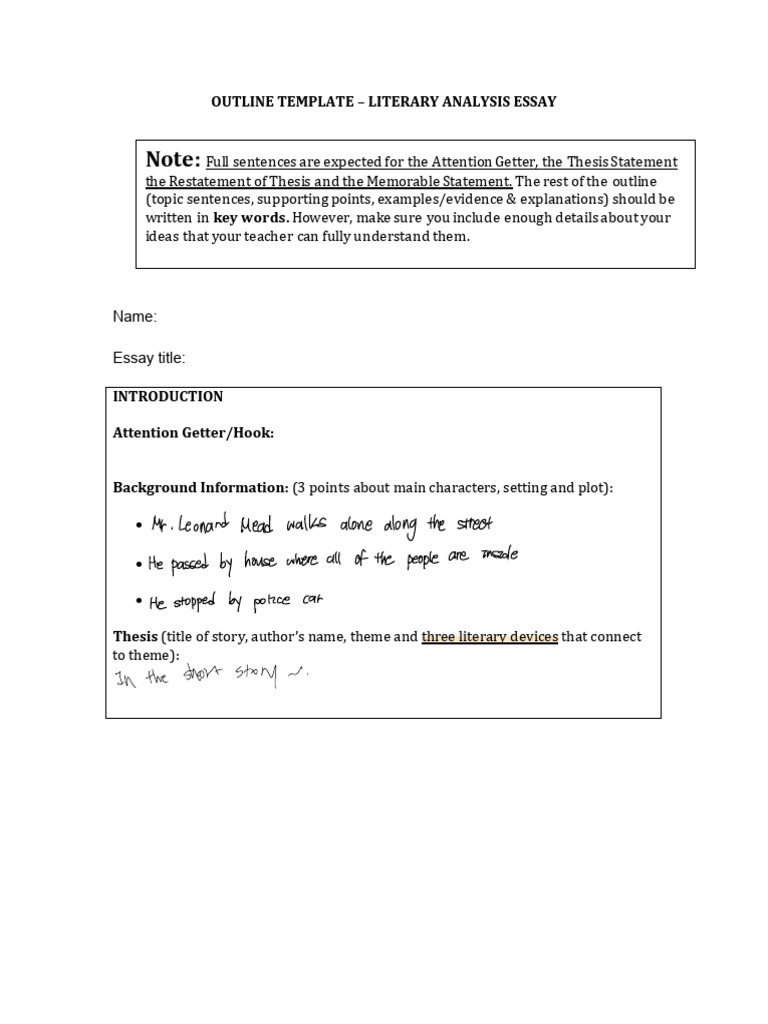 Outline TemplateLiterary Analysis Essay PDF