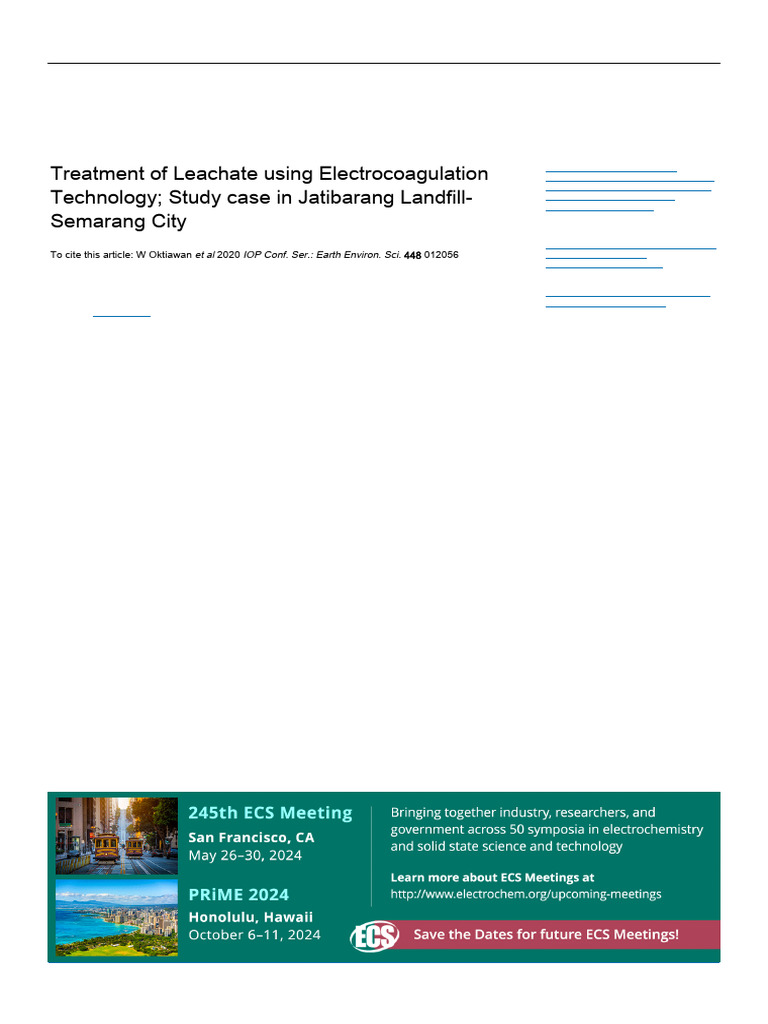 Treatment of Leachate Using Electrocoagulation Technology Study Case in ...
