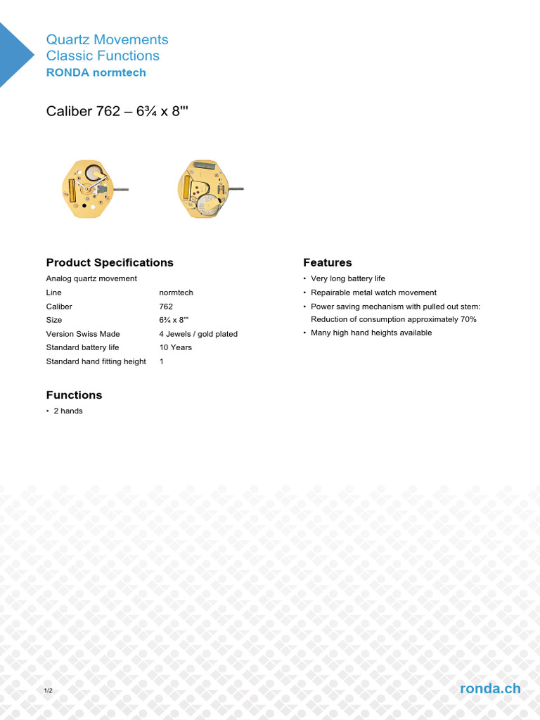 RONDA 762E Quartz Movement Specs | PDF | Electrical Resistance And ...