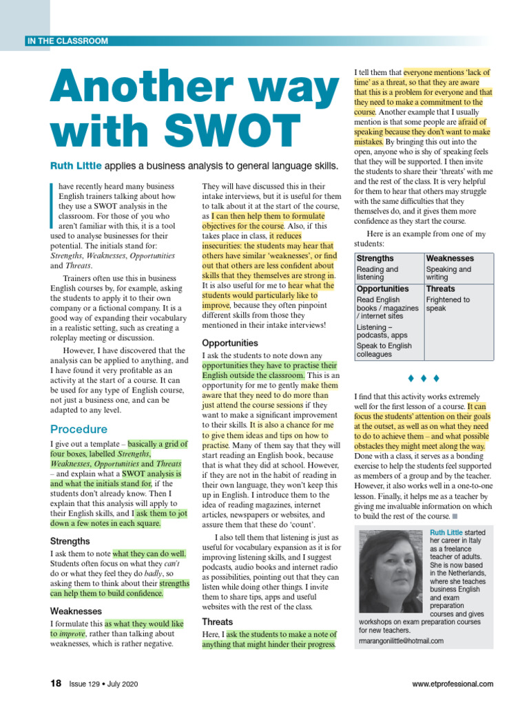 SWOT ANALYSIS EXAMPLES FOR STUDENTS PDF visual data 5