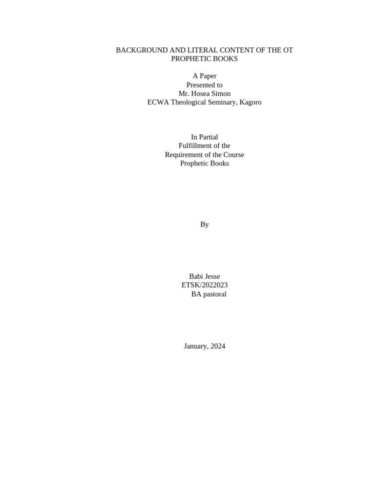 Babi Ot Prophetic Books Major Assignment | PDF