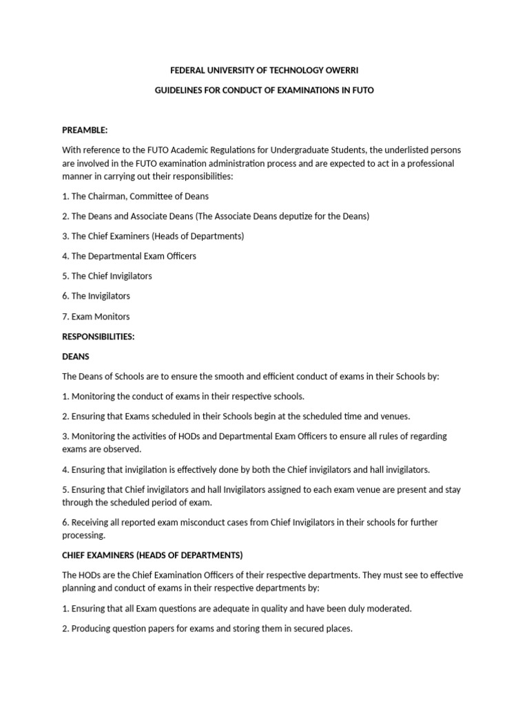 FUTO Examination Conduct Guidelines | PDF | Career & Growth | Science ...