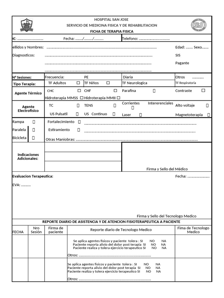 Formato Terapia Fisica Nueva Modificada | PDF | Terapia | Cuidado de la ...