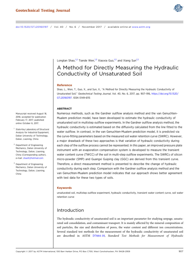 A Method For Directly Measuring The Hydraulic Conductivity of ...
