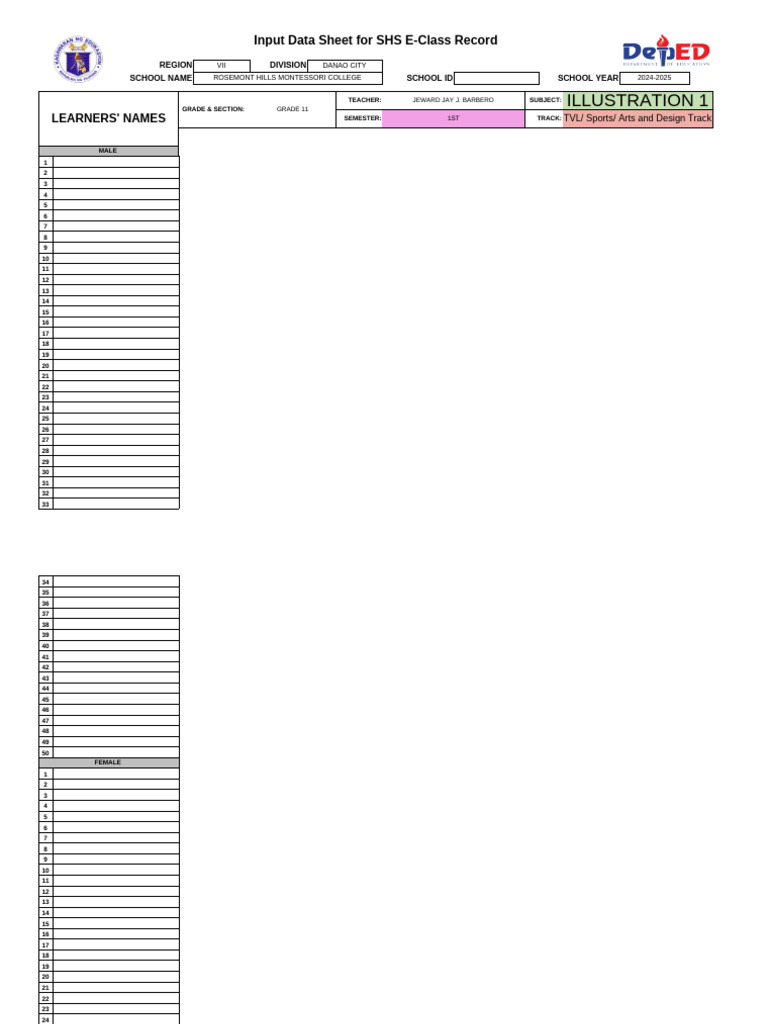 Shs e class record pdf
