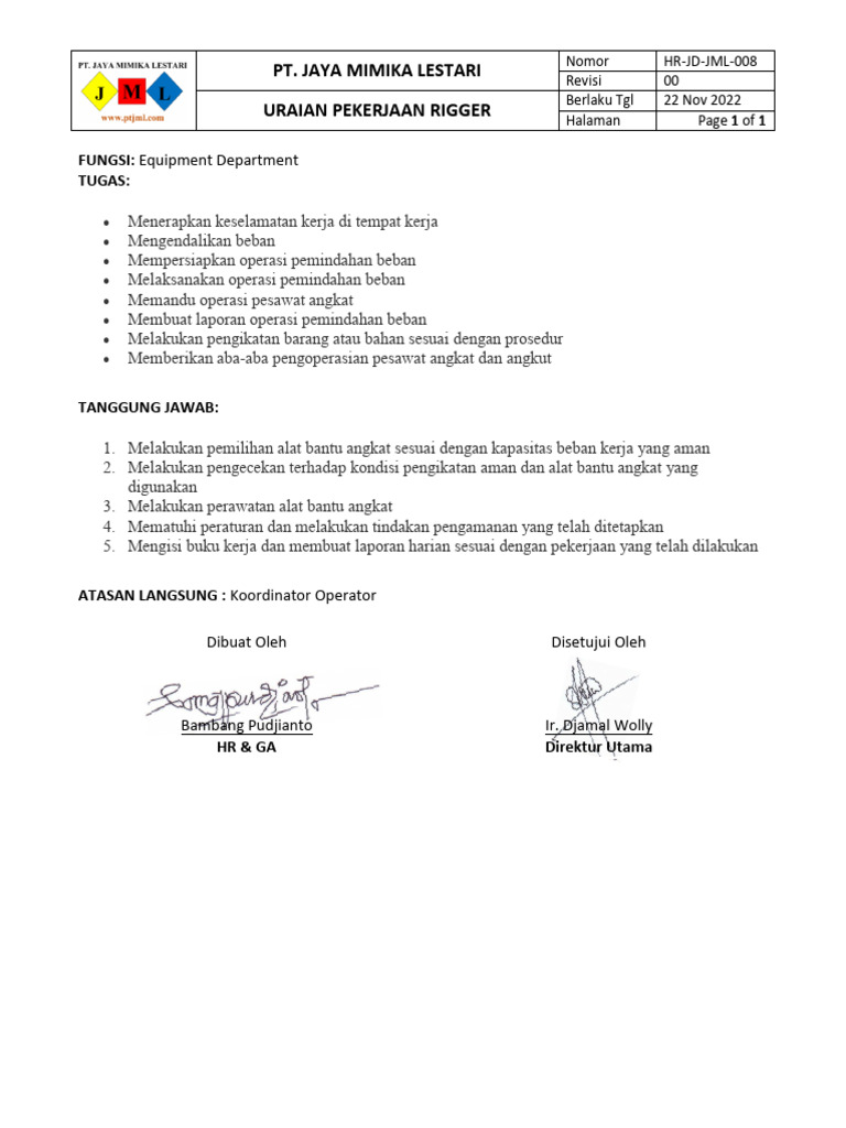 Job Deskripsi Rigger | PDF