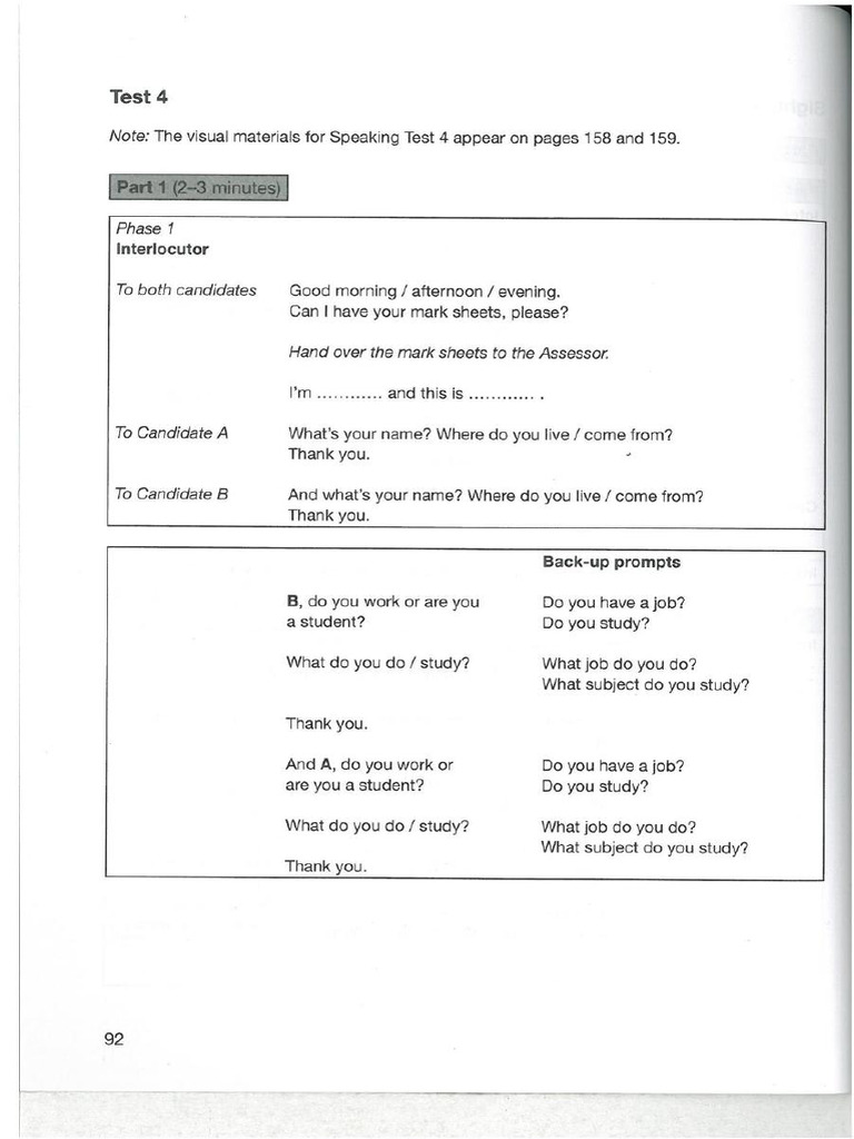 B1 Preliminary 2 - TEST 4 - SPEAKING | PDF