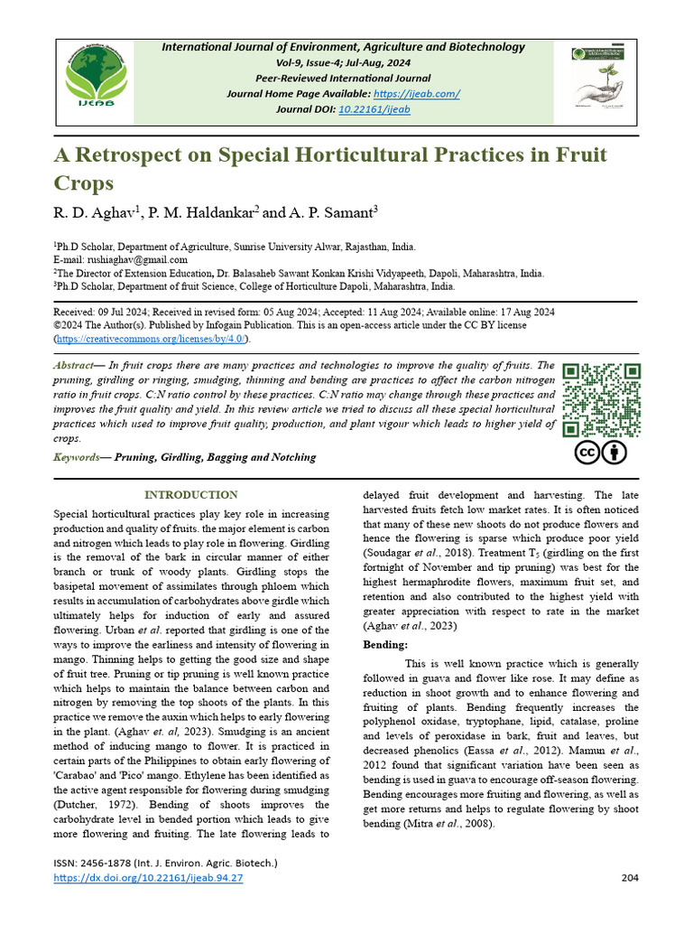 A Retrospect On Special Horticultural Practices in Fruit Crops | PDF ...