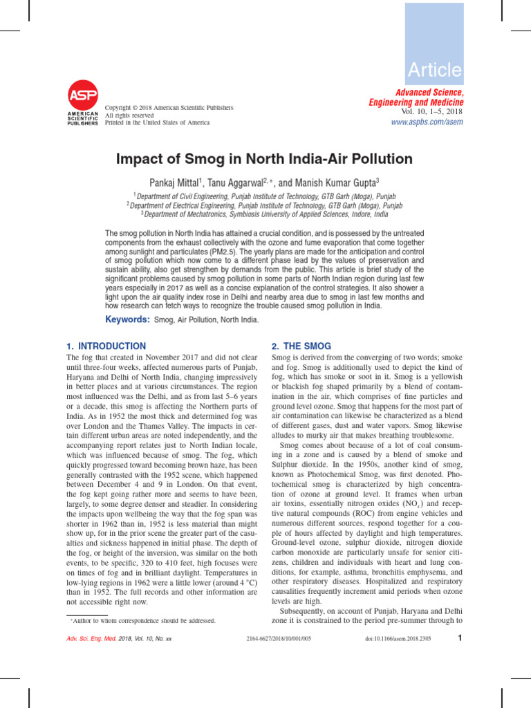 Impact of Smog in North India-Air Pollution | PDF | Smog | N Ox