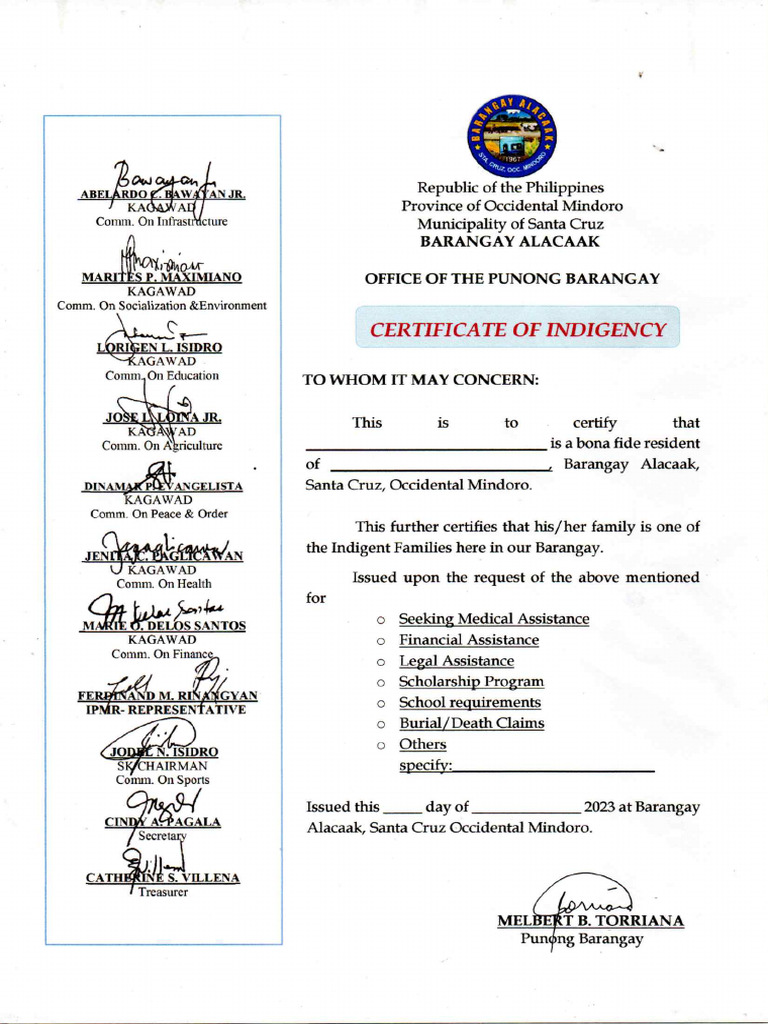Certificate of Indigency | PDF