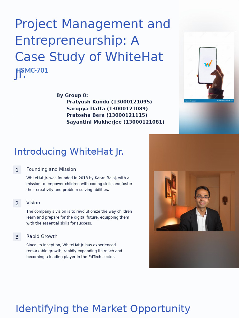 Project Management and Entrepreneurship A Case Study of WhiteHat JR 2 | PDF