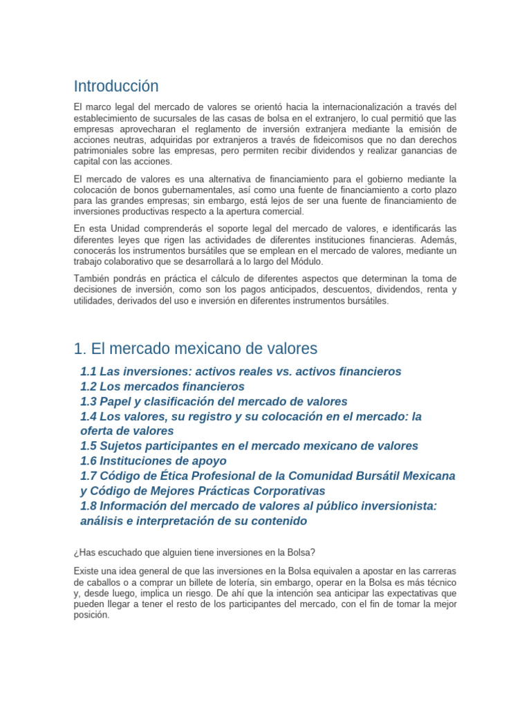 Marco Legal del Mercado de Valores en México | PDF | Bolsa | Finanzas y ...