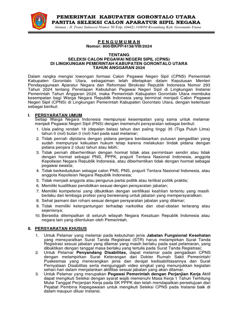 Pengumuman Penerimaan Cpns 2024