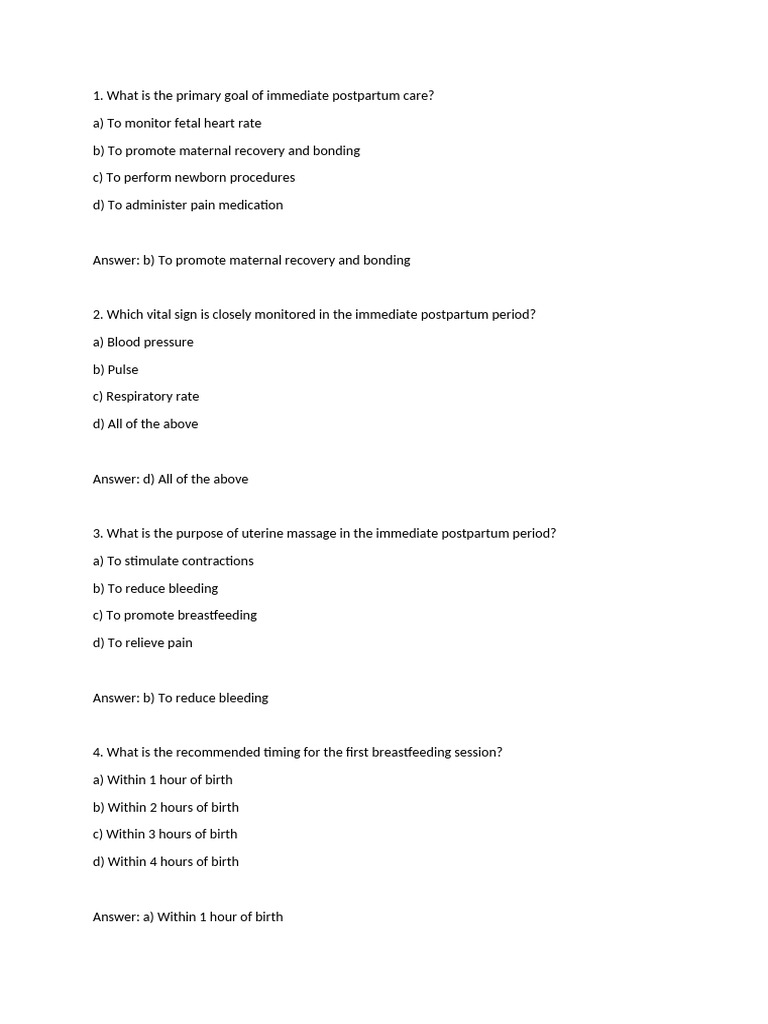 MCQ On Immediate Postpartum Care | PDF