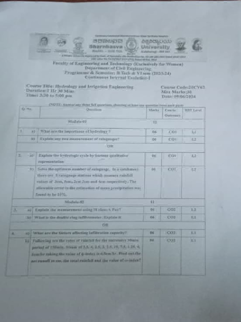 6 th sem 1 cie question papers pdf