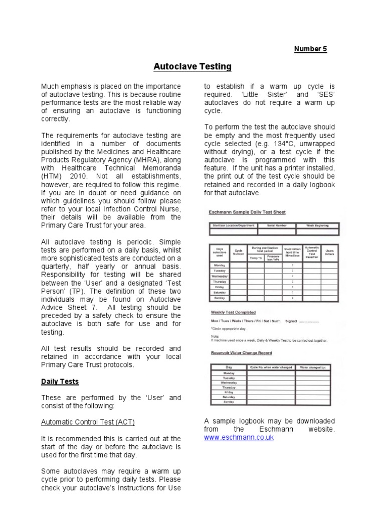 Autoclave Testing Procedures and Guidelines | PDF | Leak | Wellness