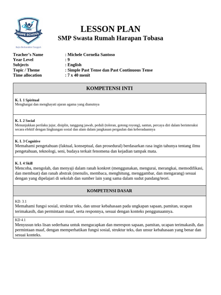 Lesson Plan English 9 Simple Past | PDF