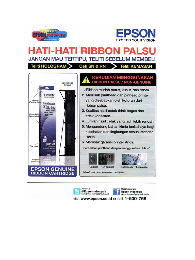Panduan Epson Printer Ribbon Catridge - Genuine | PDF