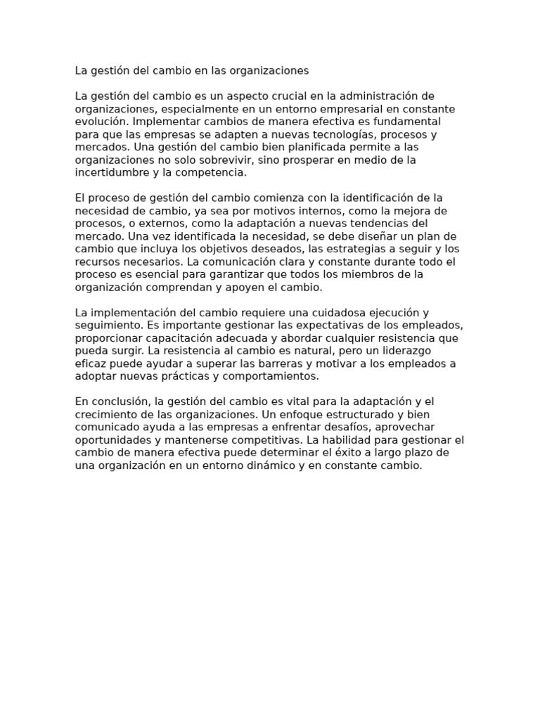 La Gestión Del Cambio en Las Organizaciones | PDF