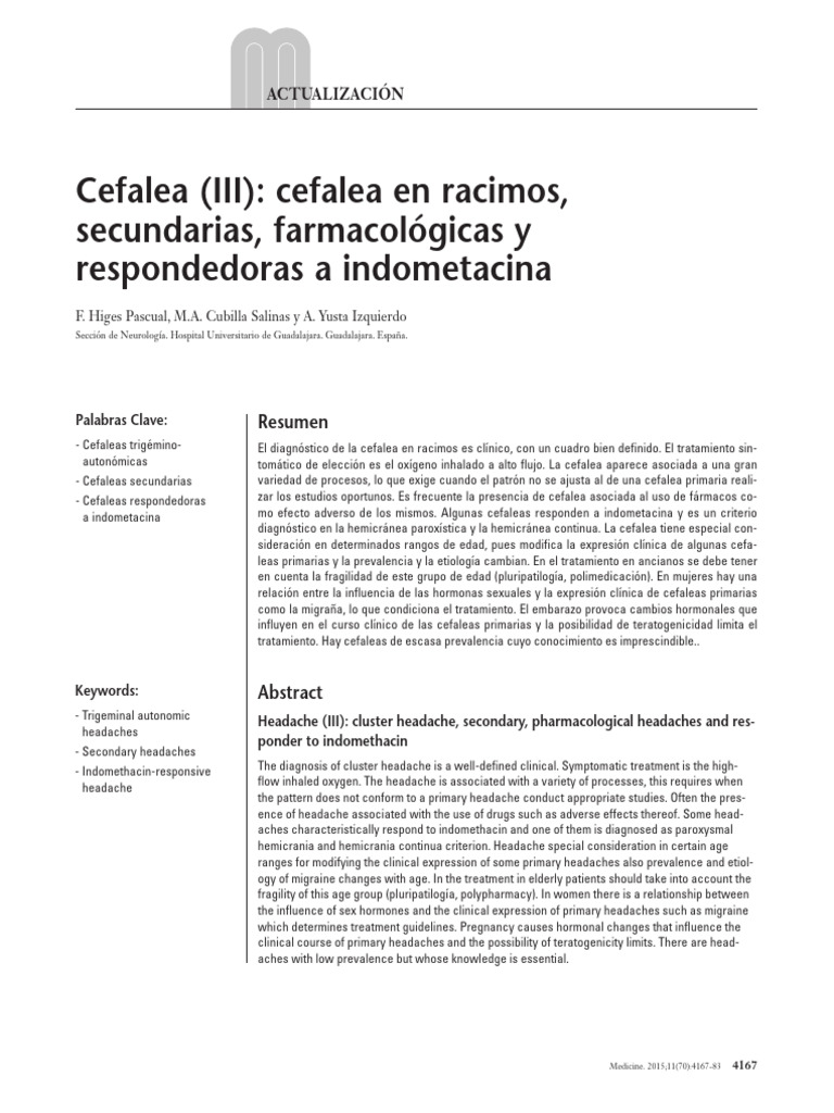 03 Cefalea (III) Cefalea en Racimos, Secundarias, Farmacológicas y ...