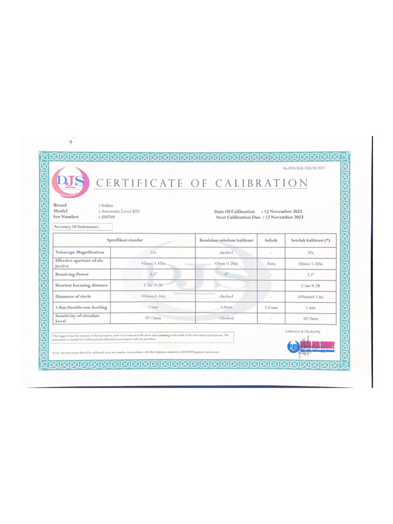 Certificate of Calibration | PDF