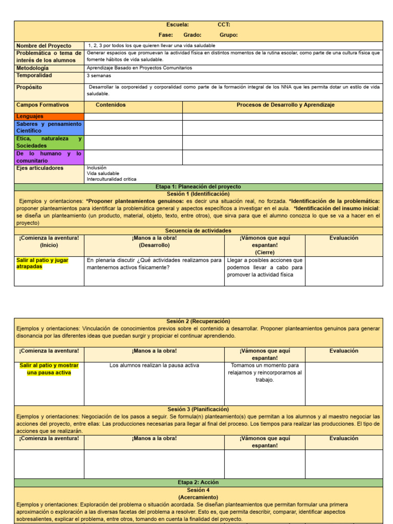 Proyecto de Vida Saludable Escolar | PDF | Evaluación | Planificación